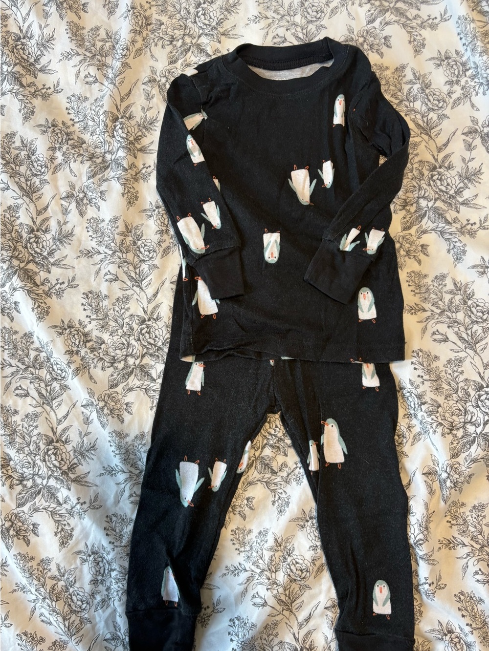 Black Kids Pajama Set with Penguin Print